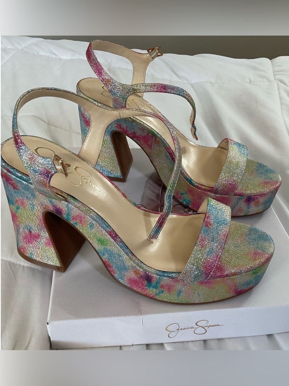 Multicolor Pink and Blue Glitter Platform Heels 9.5